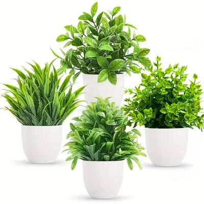 TEMU 4 Pots Mini Artificial Plant Eucalyptus Tree Plants, Suitable For Home Office Farmhouse Bathroom Table Decoration Indoor, Display, Simulation Greenery Decor Image