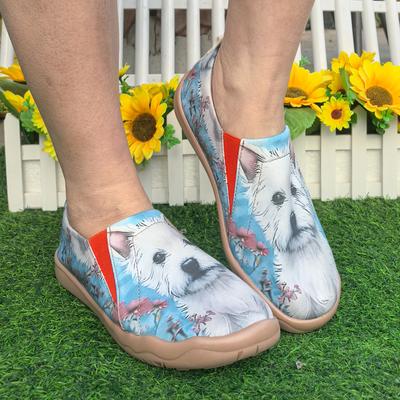 TEMU Women's Casual Slip-on Shoes With Adorable Dog & Floral Print - Breathable Fabric Upper, Soft Pu Sole, For Casual Attire - Dog Lovers, , Stylish , Lightweight Construction, Image