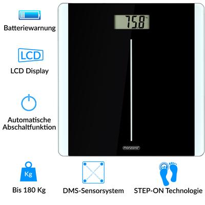TEMU Monzana® Digital Personal Scale With Dms Body Scale Scale Body Scale Lcd Display Step-on Technology Black