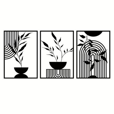 TEMU 3pcs Black Metal Wall Art Decor, Minimalist Line Hanging Ornaments Art, Abstract Metal Wall Sculpture, Bohemian Wall Hanging For Bedroom Bathroom Living Room Indoor Outdoor Image