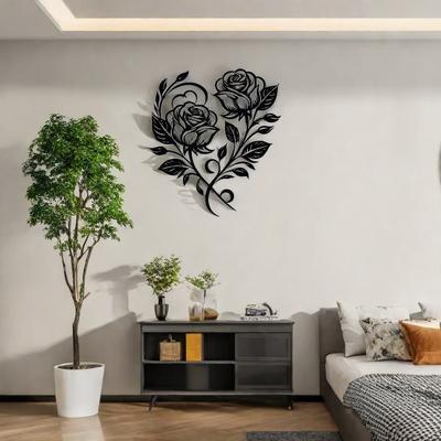TEMU Bohemian Chic Black Metal Rose Wall Art - Elegant Floral Decor For Living Room & Bedroom, Modern Minimalist Home Accent, No Power Needed, Boho Home Decor Image