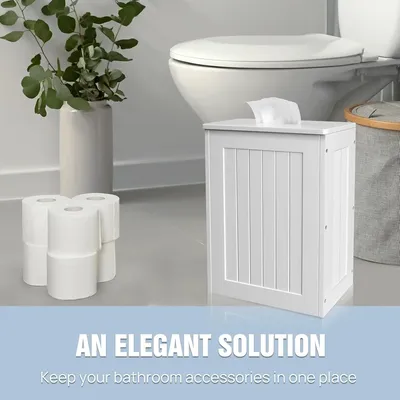 BRIEFNESS Bathroom Tissue Bin Bathroom Storage Cabinet White Toilet Roll Cabinet Bathroom Floor Cabinet 14x27x35cm (D*W*H)