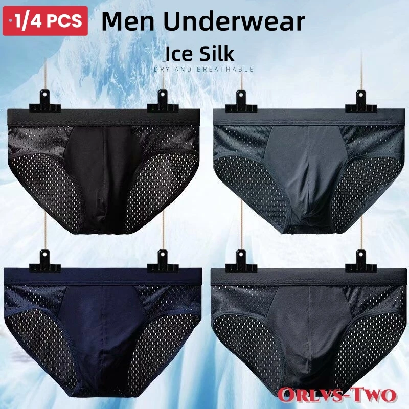 1/4 PCS Männer Unterwäsche Männlich Dünne Atmungsaktive Dreieck Höschen für Männer Eis Seide Slip Mesh Sexy Quadratischen Ecke hosen für Shorts Image