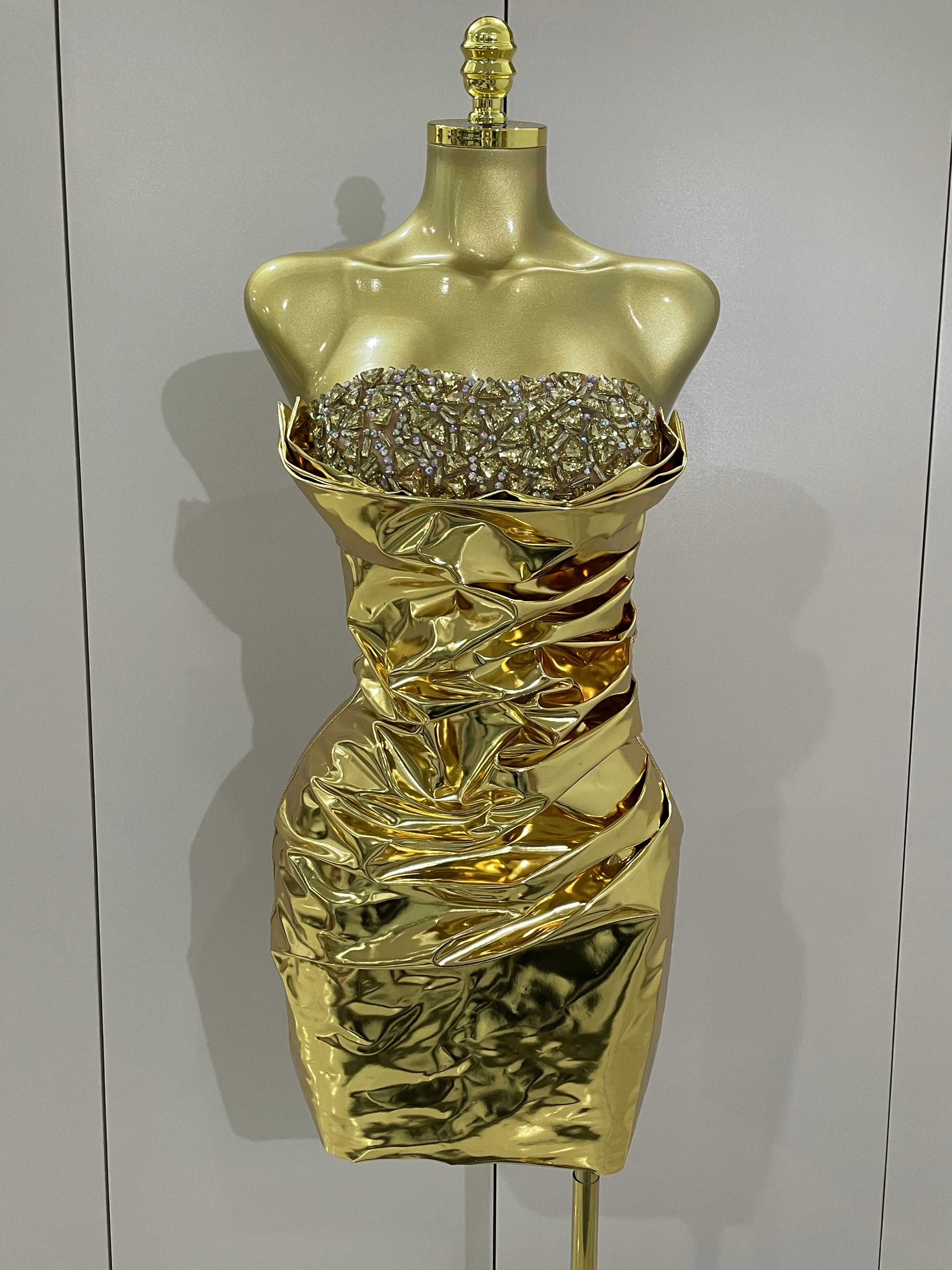 2023 neue Sparkly Diamanten Kristall Sexy Mesh Durchsichtig Bodycon Mini Kleid Frauen Geburtstag Party Feiern Leistung Kostüm Image