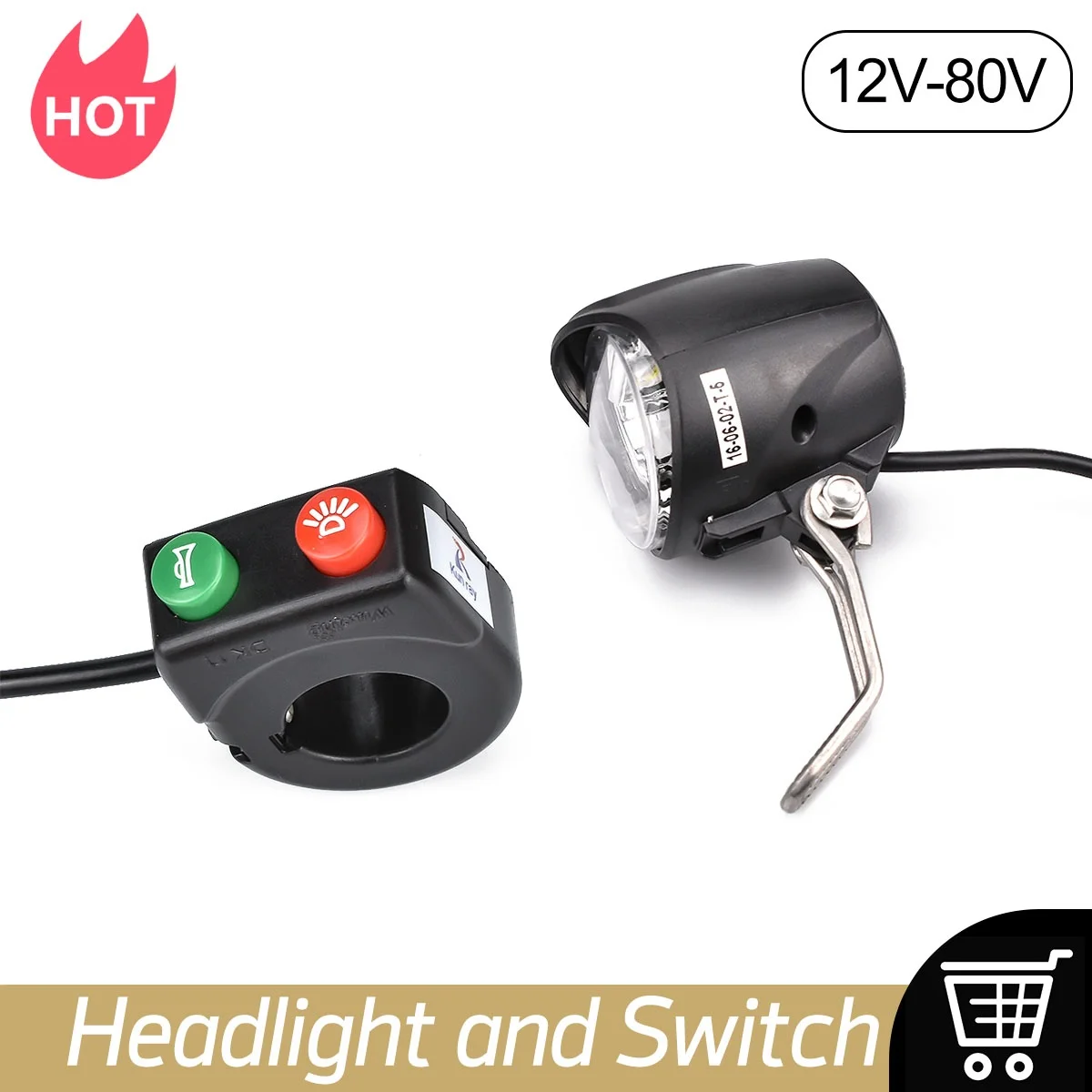 Elektrischer Fahrrad-Scheinwerfer-Hupe-Lautsprecherschalter, Wuxing-LED-Licht, Teile für Elektroroller, Frontlicht, 12 V-80 V Image