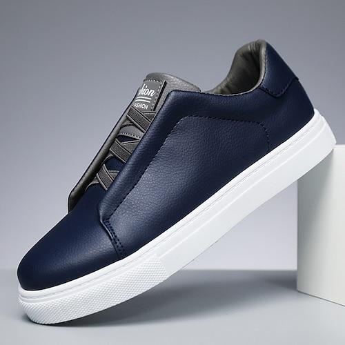 Herren Sneaker Weiße Schuhe PU Leder Atmungsaktiv Bequem Rutschfest Schnürung Schwarz Weiß Blau Herbst Winter