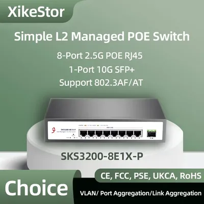 XikeStor Simple L2 Managed POE Ethernet 8-Port 2,5G POE RJ45 1-Port 10G SFP+ Web VLAN/Port Image