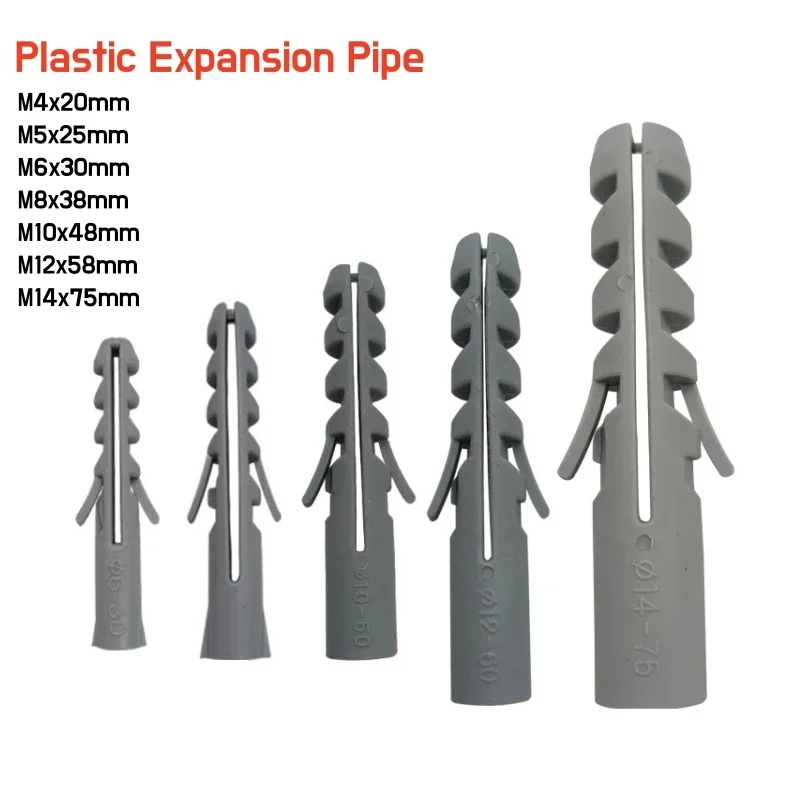 10 ~ 100 Stück Kunststoff Expansionsrohr Rohr Wandanker Stecker Grau selbstschneidende Schraube Nylonschlauch M4 M5 M6 M8 M10 M12 M14 Image