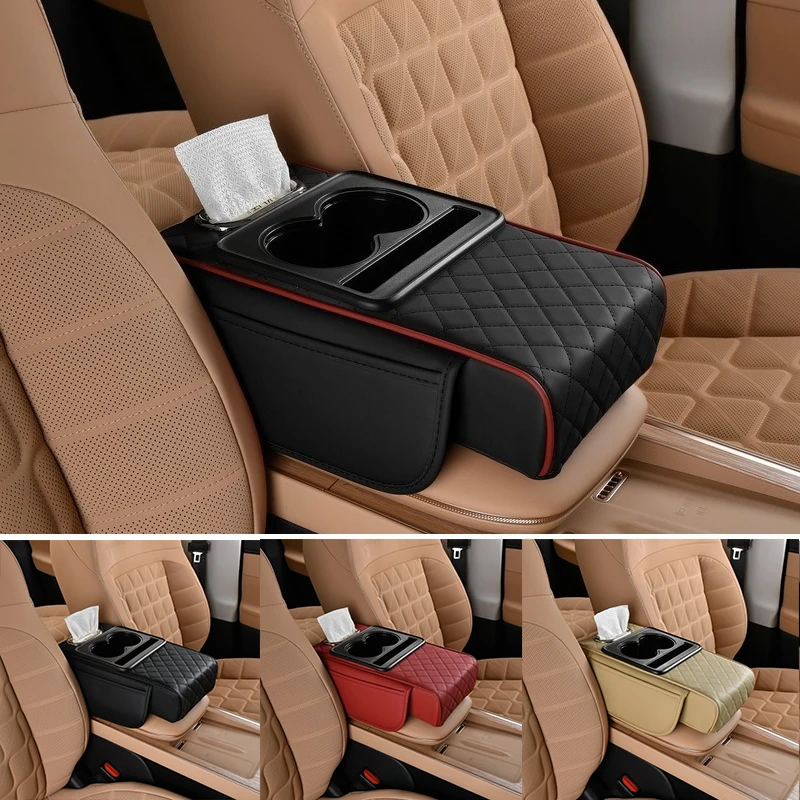 Auto Armlehne Box Pad Verdicken Mittelkonsole Box Verlängerung Armlehne Kissen Weiche Ellenbogen Unterstützung Tasse Halter Organizer Tasche Image