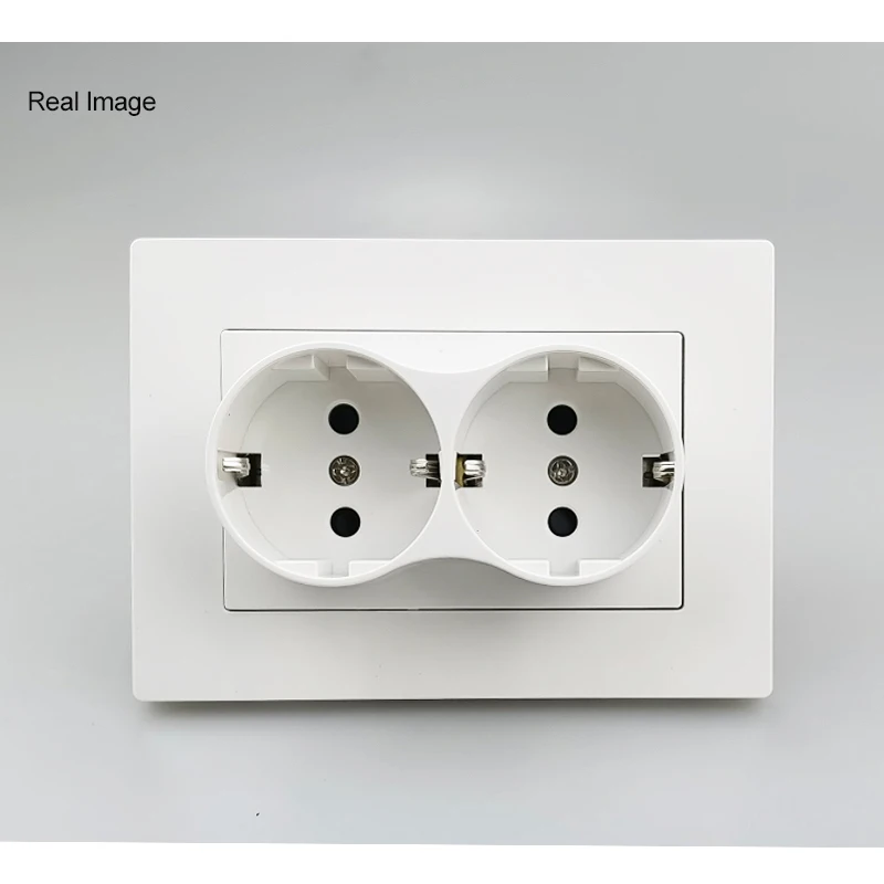 Wallpad 220 V 16 A 120 mm * 86 mm doppelte französische EU-Steckdose, feuerfestes PC-Panel für einwandige Box Image