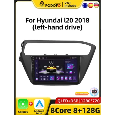 Podofo 4G CarPlay Android Radio For Hyundai i20 2018 Car Intelligent System 2din GPS Stereo Head Unit RDS WiFi Multimedia Player