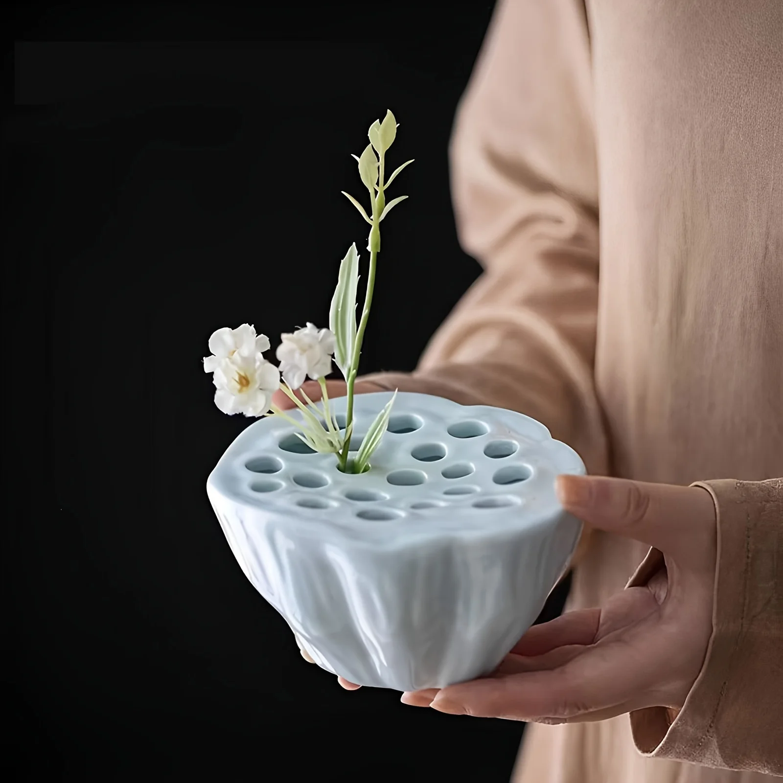 1pc Lotus Keramik Vase Blumentopf Pflanzer Wasser Topf Buddhistischen Stimmung Tee-Set Wasserdicht Blumen Anordnung Topf für Home Office decor Image