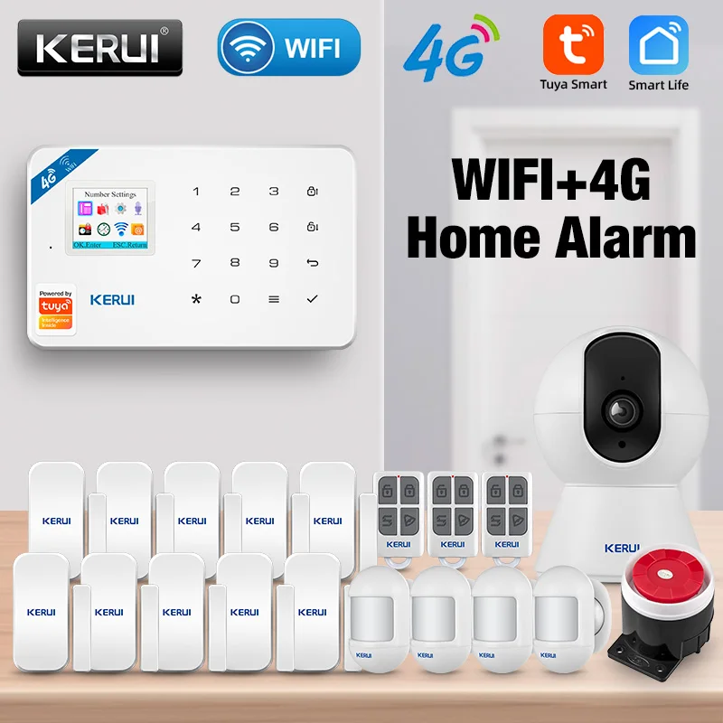 KERUI 4G Home Security Alarm Tuya Smart WIFI GSM Alarm Tür Sensor Bewegungsmelder Einbrecher Unterstützung Google Assistent & Alexa Image