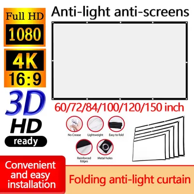 Simple Projector Curtain Home Theater Office 16:9 HD Display Projection Screen 60 72 84 100 120 150
