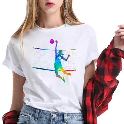 Hot Sale Watercolor Volleyball Girls Printed Tshirt Women Love Sports Tees Summer 2024 Top Female