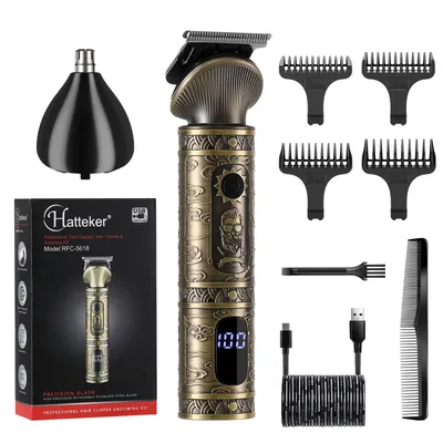 Hatteker Hair Trimmer Professional Hair Clipper Metal Hair Cutting Machine Electric Cordless