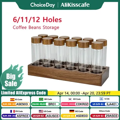 Coffee Beans Storage Container Display Rack Walnut Tea Tube Bottle Glass Espresso Coffee Accessories