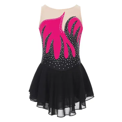 Figure Skating Performance Costume Girl Sleeveless Rhinestone Dance Gymnastic Leotard Dress Color