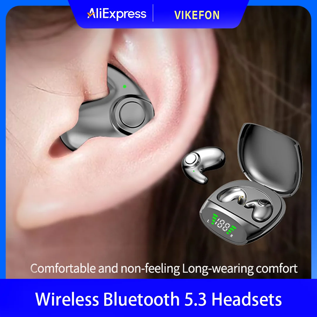 Cuffie Bluetooth 5.3 wireless impermeabili Mini cuffie Chiamata indolore Cuffie sottili con cancellazione del rumore adatte per dormire/sport