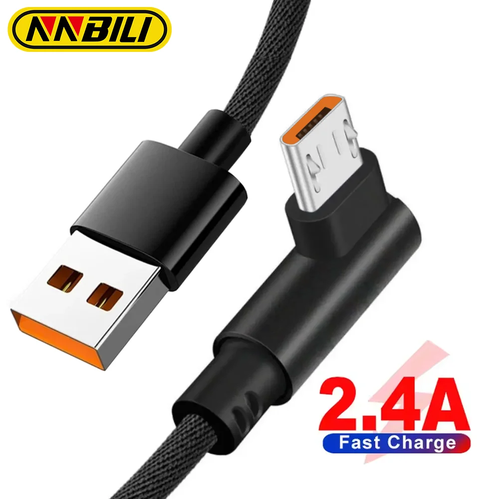 NNBILI câble Micro USB câble USB 90 degrés pour Samsung S7 Xiaomi Android Smartphone téléphone câble UsbC 2.4A charge rapide 1m/2m/3m