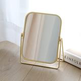 Fleur De Lis Living Tabletop Makeup Mirror Double Side Square Vanity Mirror Desk Mirror For Home Bathrom in Gold | 8.07" H X 6.69" W X 3" D | Wayfair