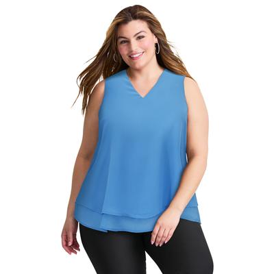 Plus Size Women's Sleeveless Double Layer Swing Tank by Avenue in Horizon Blue (Size 22/24)