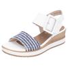 Sandalette REMONTE "ELLE-Collection", Damen, Gr. 42, bunt (weiß, dunkelblau), Leder, Bast, feminin, Schuhe, Sommerschuh, Sandale, Bequemschuh mit Klett unter der Zierschnalle