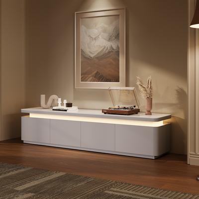 71" Modern TV Stand with Adjustable LED Lights, TV Console with Glossy Sintered Stone Tabletop, Drop-Down Doors & Drawers, Open Storage for Living Room, Perfect for 65 Inch TVs, Fully Assembled