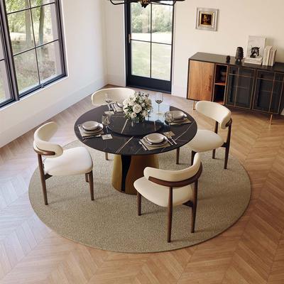 47 Inch Modern Round Dining Table with Lazy Susan for 4 People, Glossy Black Sintered Stone Table Top, Bronze Carbon Steel Base