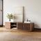 Mid-Century Modern TV Stand, Louvered Wood Entertainment Center with Slatted Doors, Open Storage,70.87"