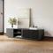 Mid-Century Modern TV Console, Louvered Wood Entertainment Center with Slatted Doors, Open Storage, 70.87"