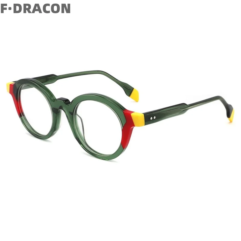 F·DRACON Platte Brillengestell Mode Spleißen Runde Männer Und Frauen Brillengestell Retro Optische Brillengestell 1143 Image