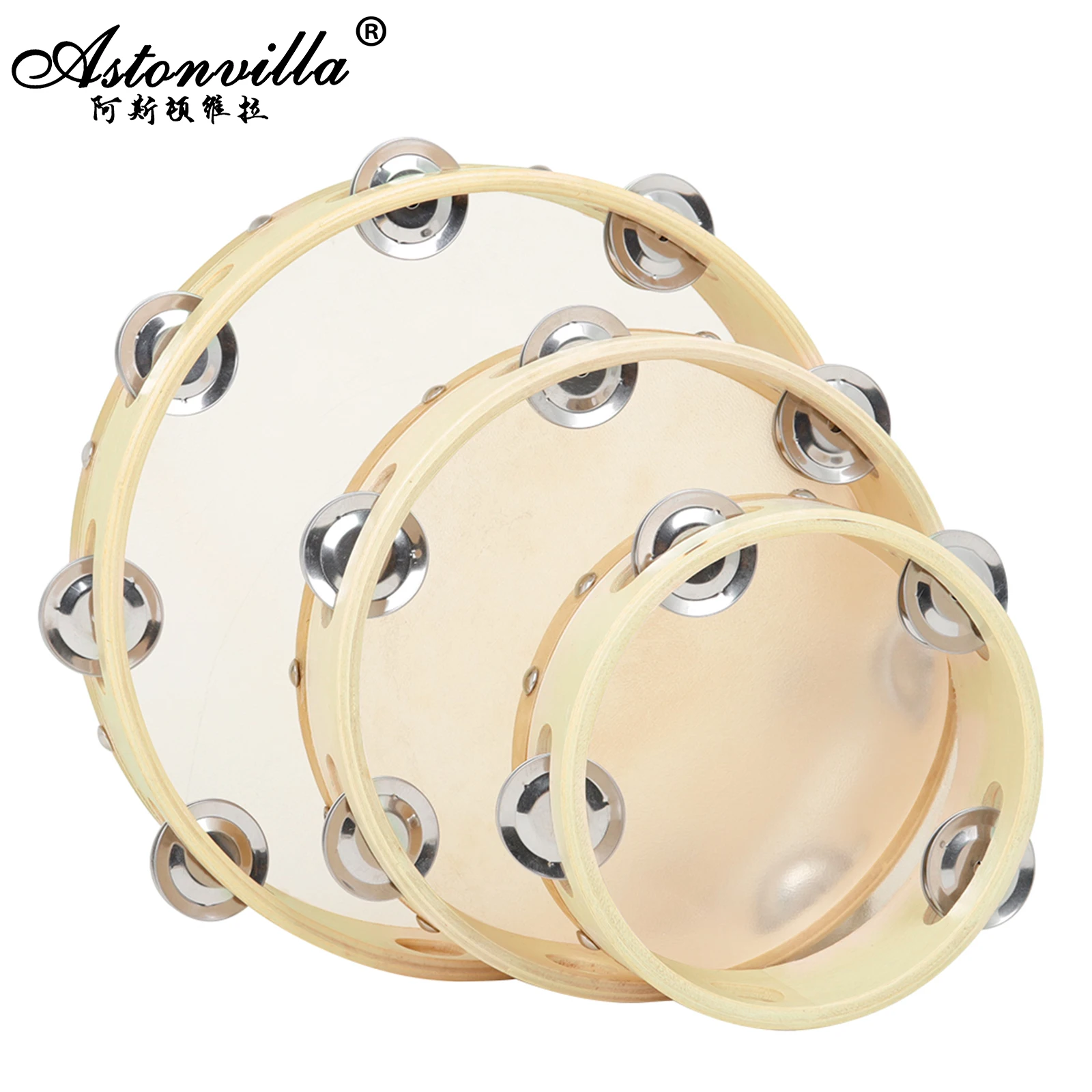 6 8 10 Zoll Tamburin Spielzeug Hand Tamburin Trommel Glocke Massivholz Schaffell Percussion Musik instrument für ktv Kinderspiele Image