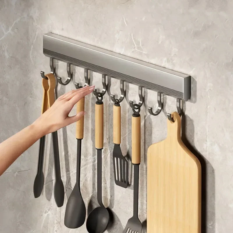 Küche Lagerung Rack Aluminium Legierung Haken Rack Wand Montiert Küche Utensil Lagerung Rack Bad Robe Handtuch Aufhänger Image