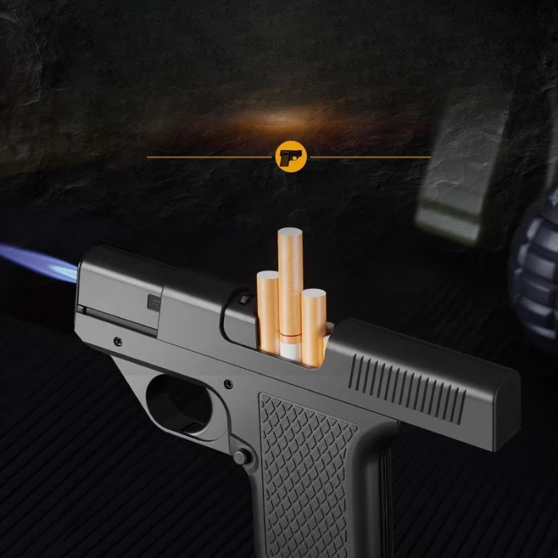 Neuestes aufblasbares, winddichtes, offenes Flammenfeuerzeug vom Pistolenform, Zigarettenetui, Feuerzeuge und Raucherzubehör, Zigarren zünden Image