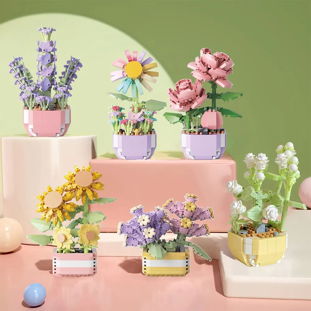 Kreative Mini Block Baby Bausteine Spielzeug Blumenstrauß Block Set Montage Micro 3d Bausteine Spielzeug Für Kinder Mädchen Geschenke Image