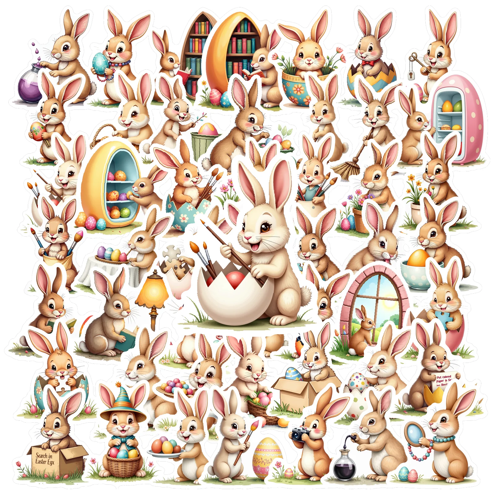 50/100/200 stücke Ostern Aufkleber Kaninchen Urlaub Frühling Tier Aufkleber Nette Schreibwaren Spielzeug Wasser Flasche Laptop Telefon Fahrrad Sticke Image