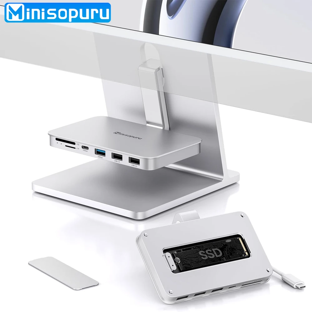Minisopuru USB C Hub für iMac 2021/2023 unterstützt 10 Gbit/s NVMe SSD, SD/TF iMac USB Multiport Adapter für iMac 24 M1/M3 und 27 Zoll Image