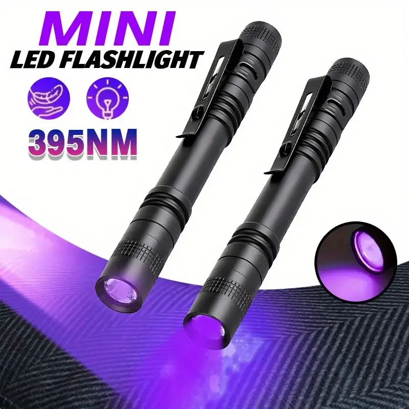 395 nm UV-Taschenlampe, Mini-LED-UV-Stiftlicht, Geldinspektion, Taschenlampe mit Clip, Haustier-Urinflecken, unsichtbarer Tintendetektor Image