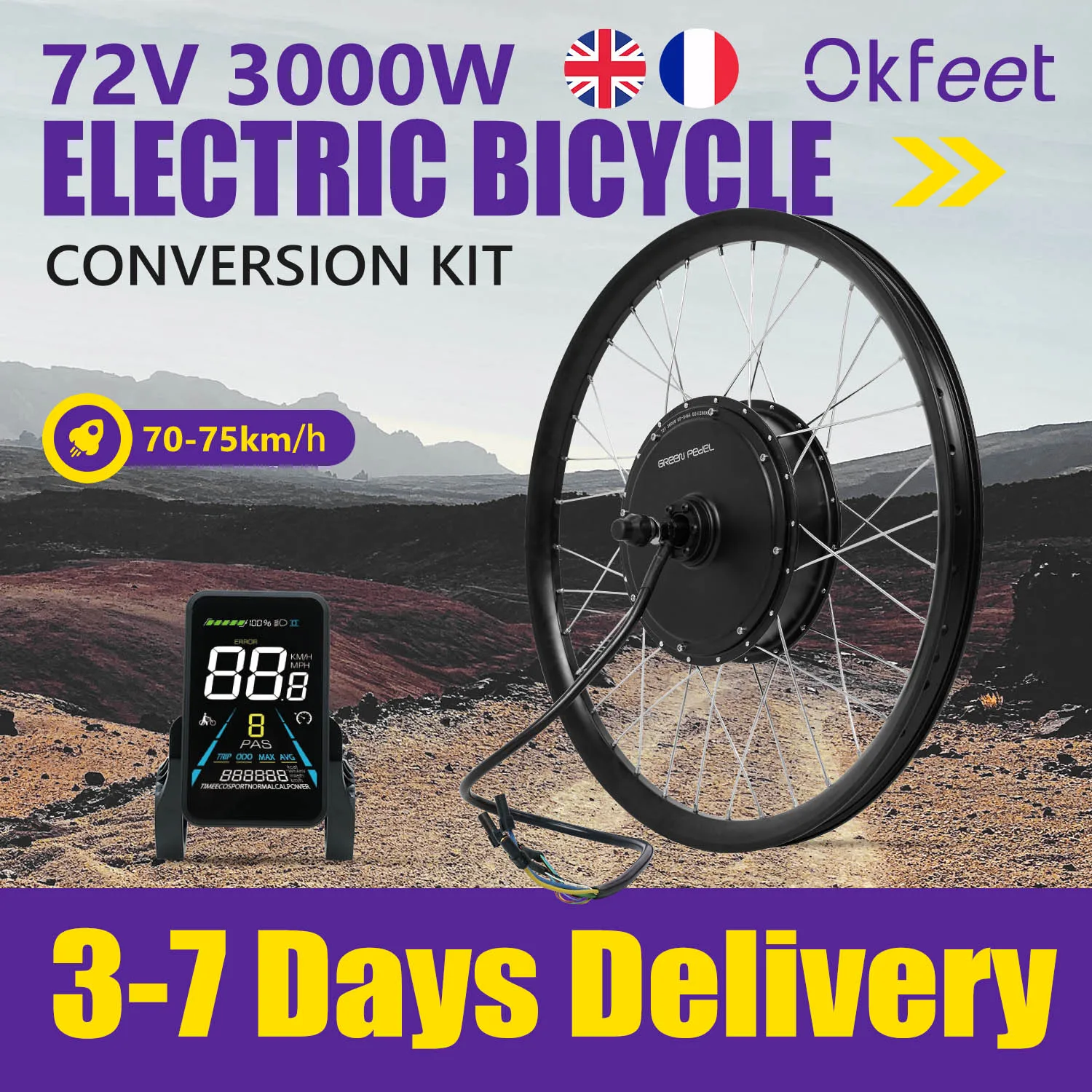 ESOULBIKE Nabenmotor E-Bike-Kit 72V 3000W E-Bike-Umrüstsatz 26-29 Zoll 700C 3,0 Reifen Elektrofahrrad Fahrrad-Umrüstsatz Image