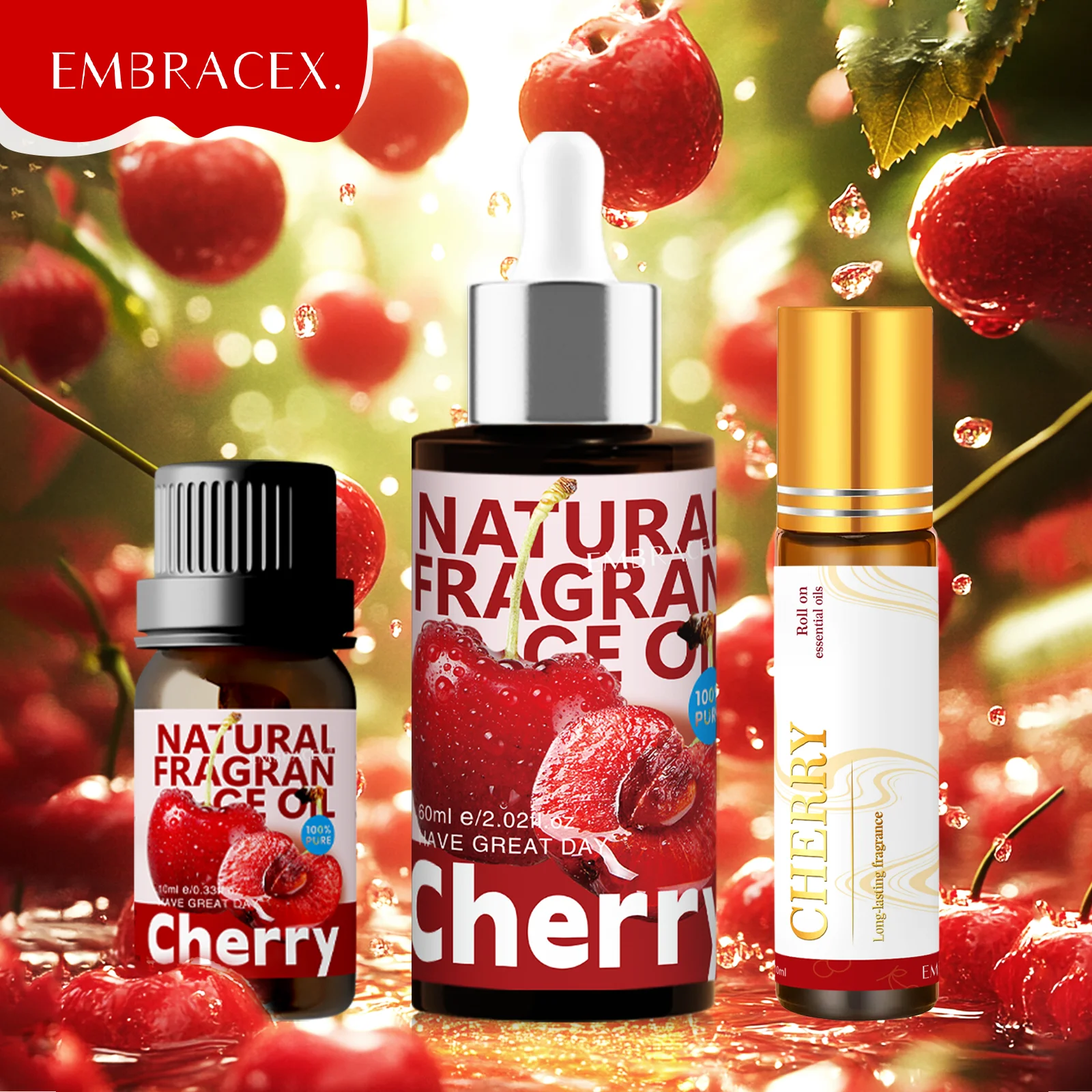 3PC/2PC/1PC 10ml 60ml Kirsche Ätherische Öle Roller Ätherisches Öl Aromatherapie Kirsche duft Parfüm Langlebige Aromen Image