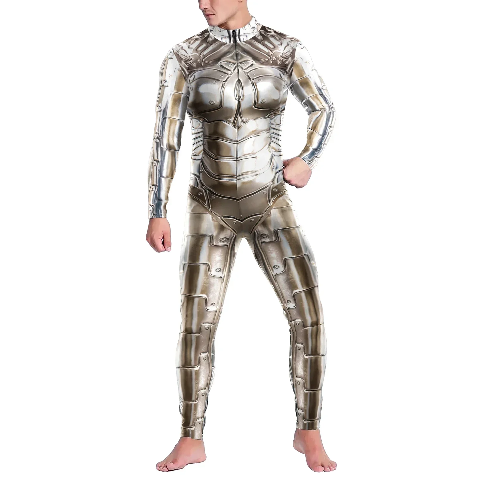 Silber Droid Cosplay Kostüm Männer Roboter Punk Cosplay Body Musik Festival Karneval Halloween Zentai 3D Druck Party Kleidung