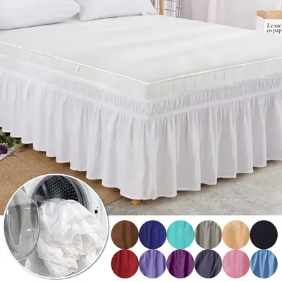Solid Color Elastic Ruffle Bed Skirt Without Surface Wrap Around Bed Protector 15 Inch High Twin