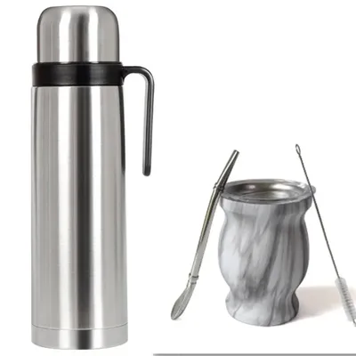 Thermos Coffee Pot Stainless Steel Hot Water Kettle with Handle Gourd-shaped Companion Cup with