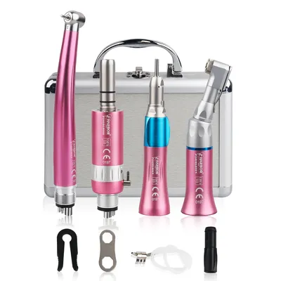 4Pcs/Set Dental High & Low Speed Handpiece Straight Contra Angle Air Motor Single Way Water Spray