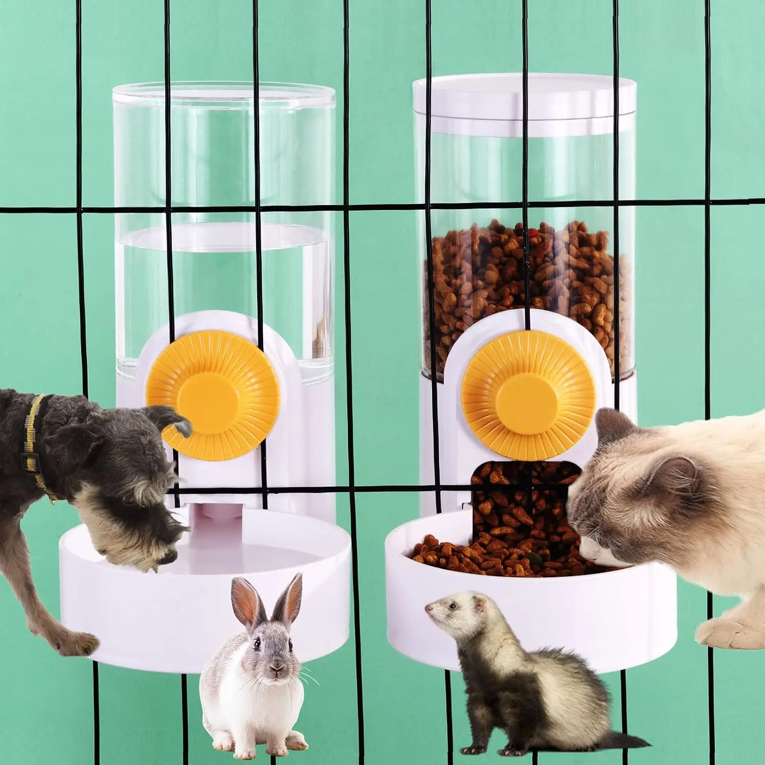 Nouvel distributeur automatique de nourriture/eau pour animaux de compagnie Tepy, distributeur automatique de nourriture/eau pour chat avec récipient et bol pour cage