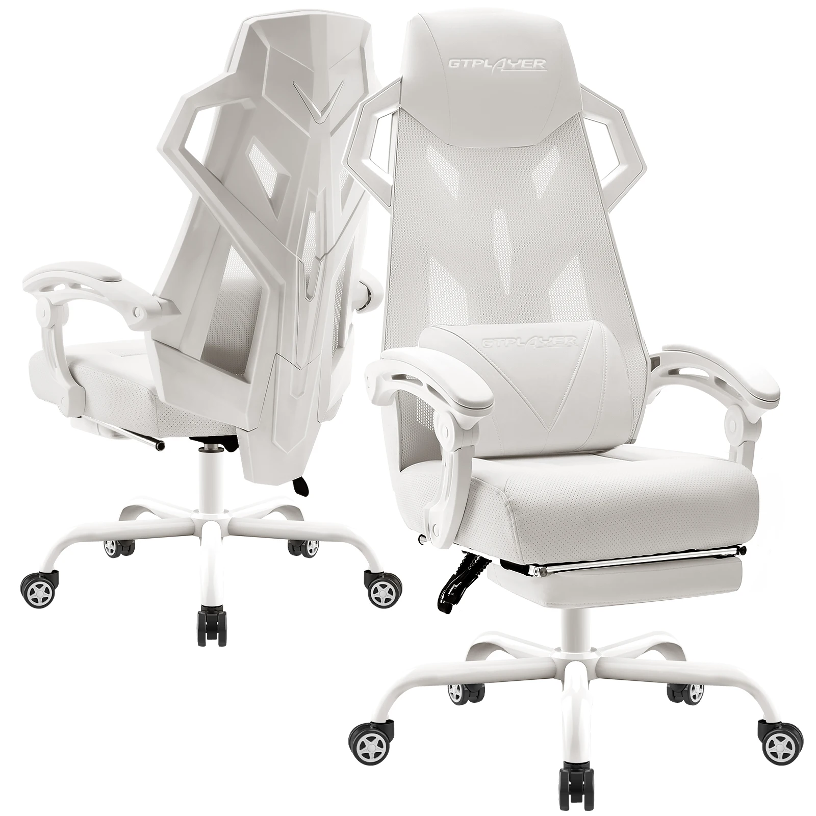 GTPLAYER Sedia da ufficio ergonomica Sedia da scrivania Sedia da gioco Sedia girevole Supporto lombare regolabile Poggiatesta Sedia direzionale adatta alla schiena con braccioli di collegamento Ruote
