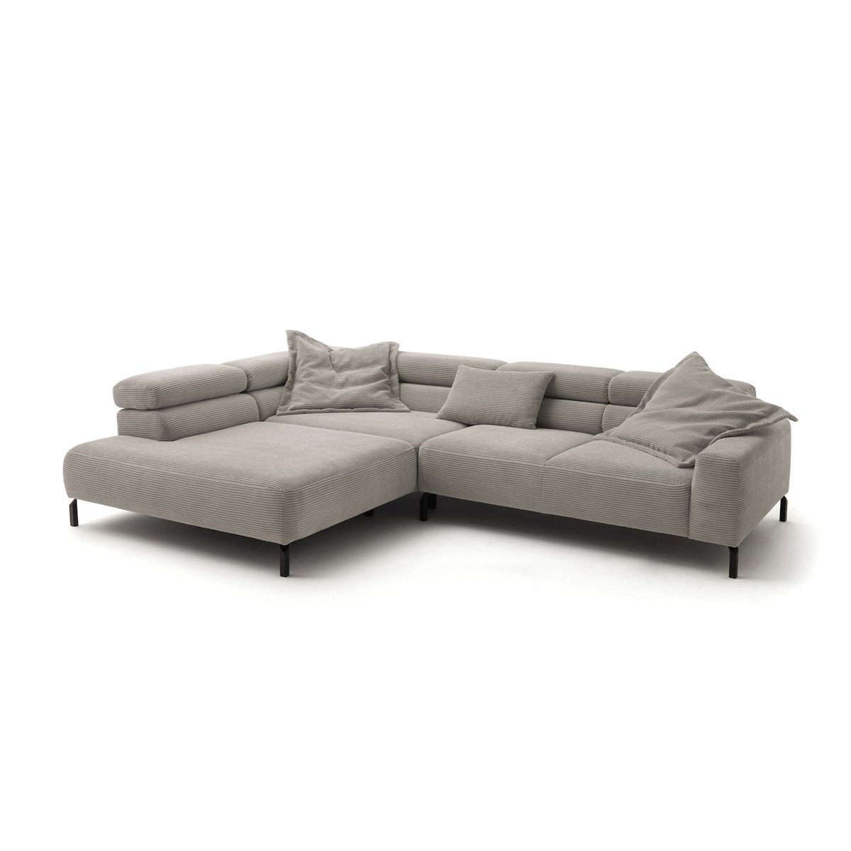 KAWOLA Sofa DELIA Ecksofa Cord steingrau mit motorischem Sitzvorzug Recamiere links Image
