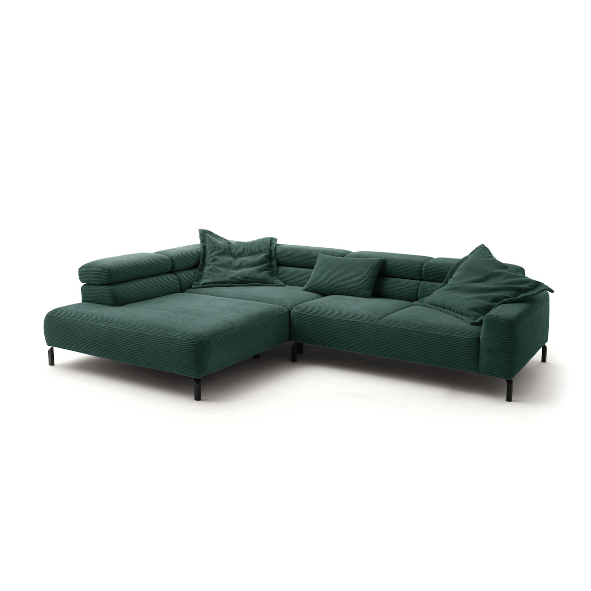KAWOLA Sofa DELIA Ecksofa Cord smaragd Recamiere links Image