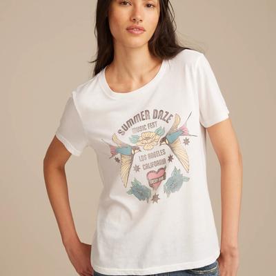 Lucky Brand Summer Daze Classic Crew in Bright White, Size L